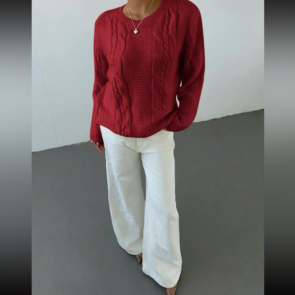 Burgundy Cable Knit Sweater - Picture 3 of 7